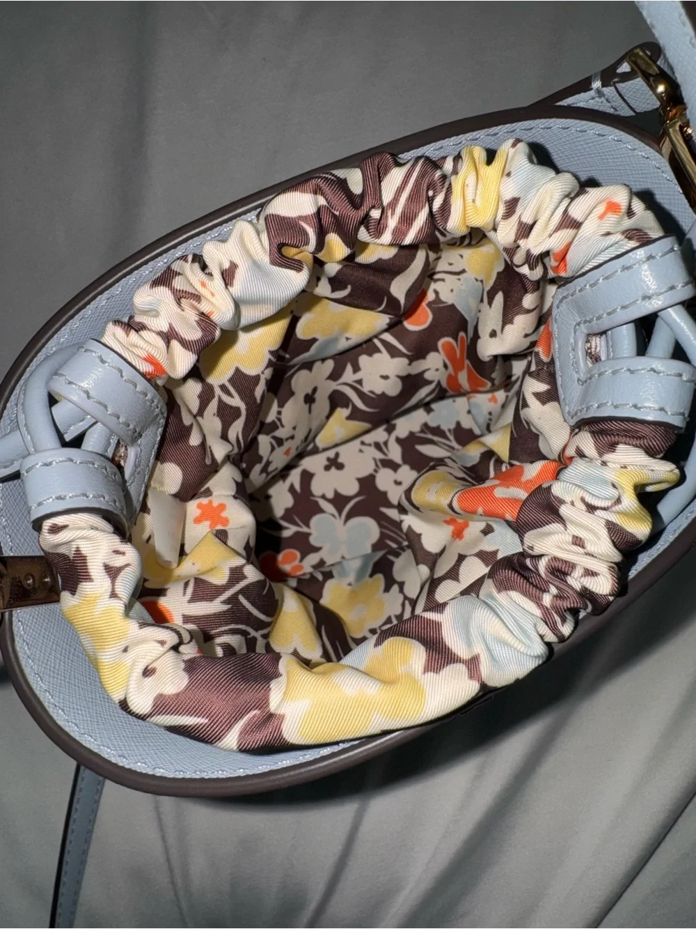 Tory Burch Powder Blue Saffiano Leather Bucket Bag